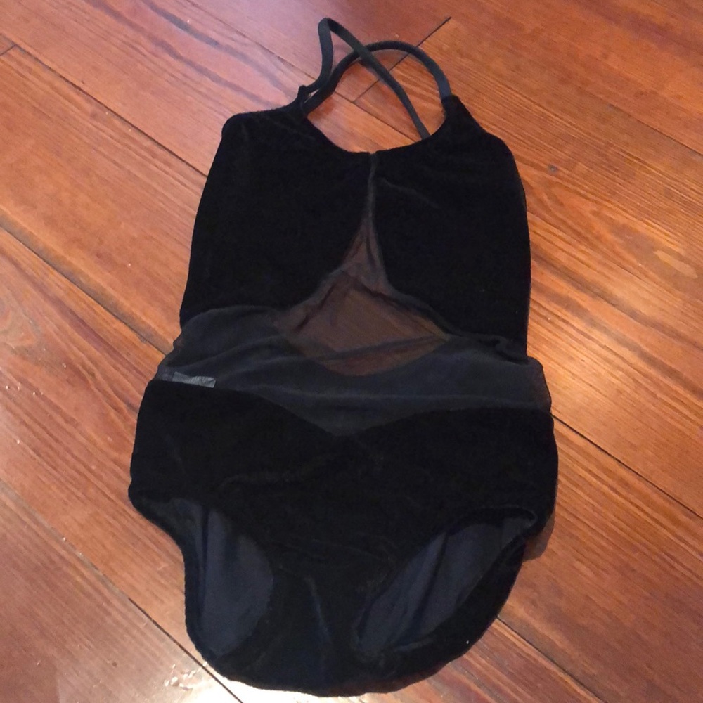 Black leotard with mesh cut outs
